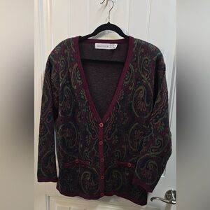 Vintage 90s Paisley Knit Cardigan Robert Scott Ltd Medium